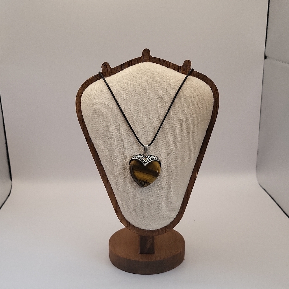 Heart Pendant Necklace with Tiger's Eye and Silver Accents